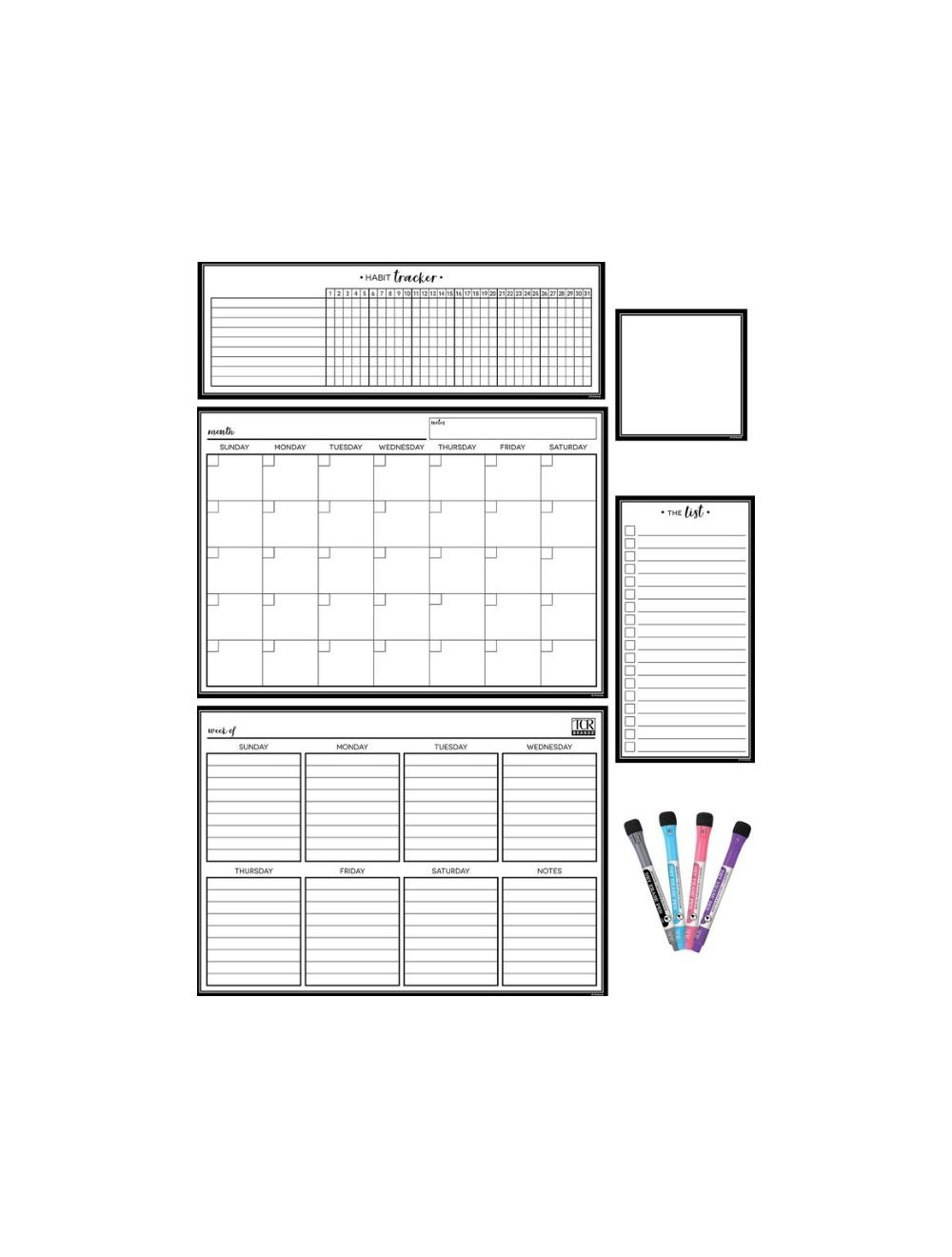 Black & White DryErase Calendar Set