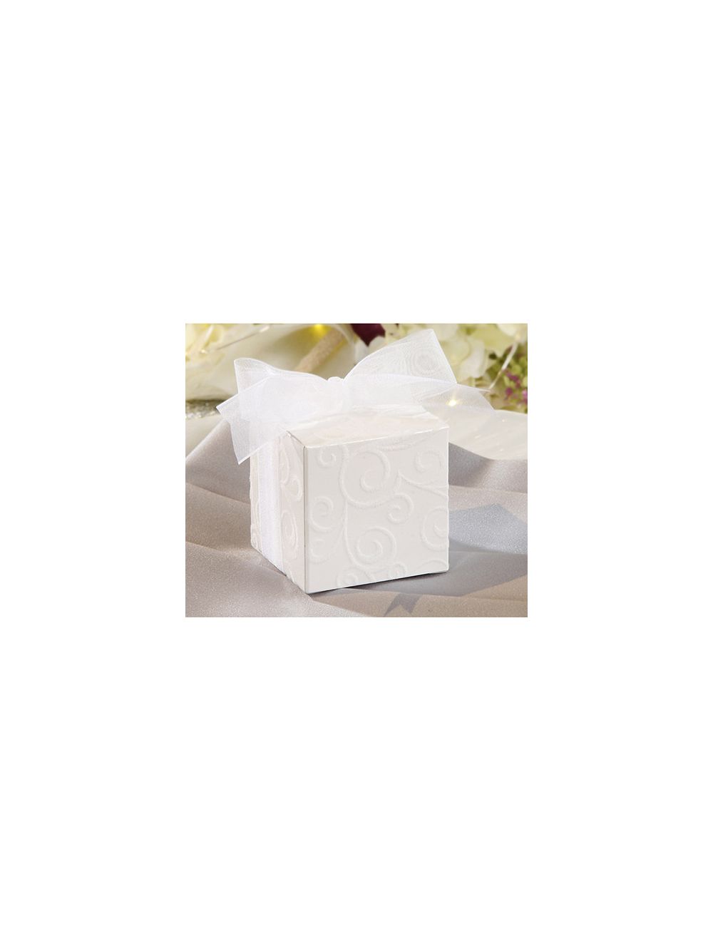 White 24 Pack Flocked Swirl Favor Boxes with Ribbon 