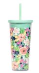 Mint Floral Tumbler with Straw