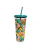 Garden Blooms Clear Tumbler with Straw